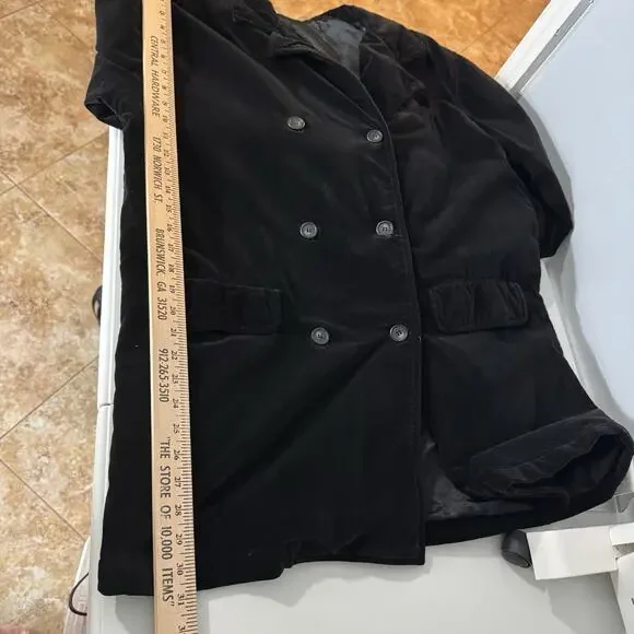 Vintage 90s Old Navy Velvet Pea Coat Sz XL Black Witchy Goth Grunge Regency Gorp - Picture 8 of 11